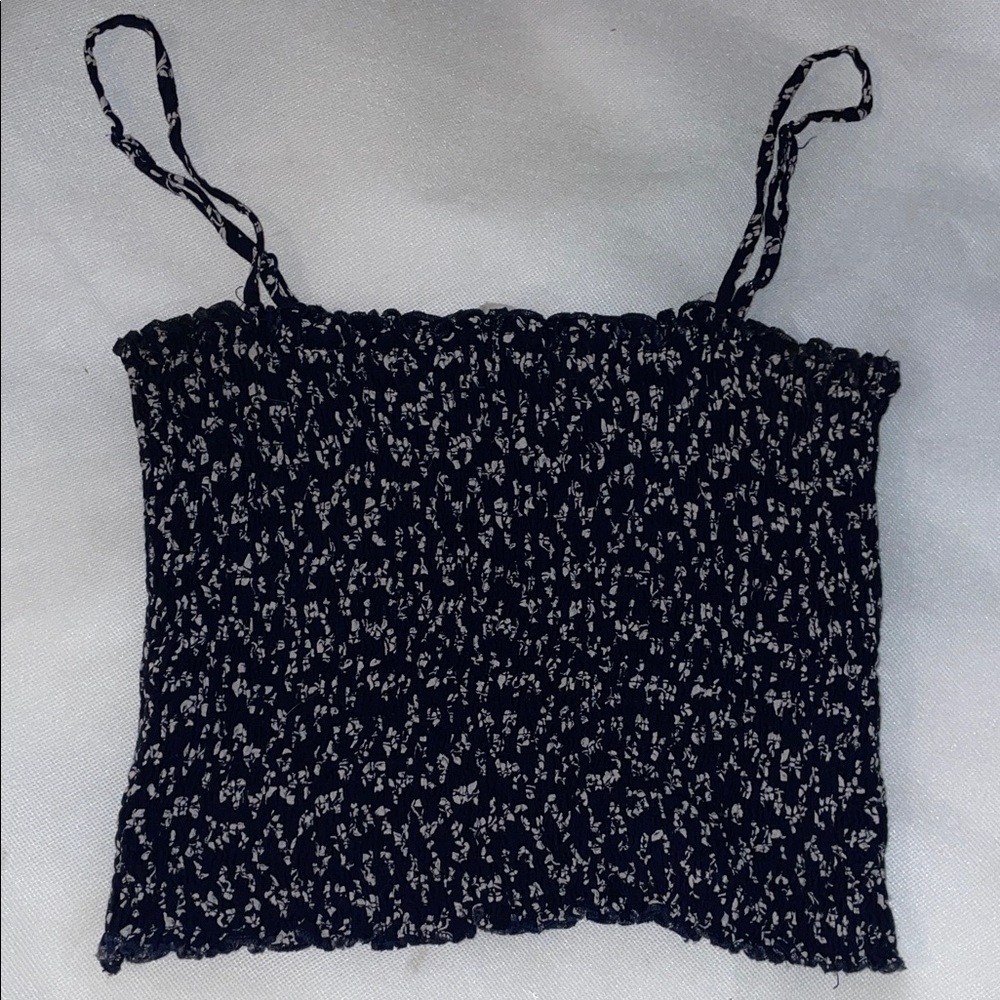 Brandy Melville Navy and White Women's floral Top